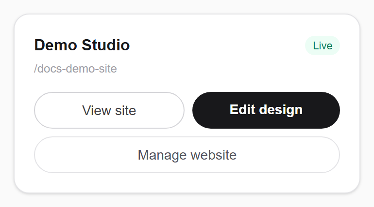 A website card on the dashboard